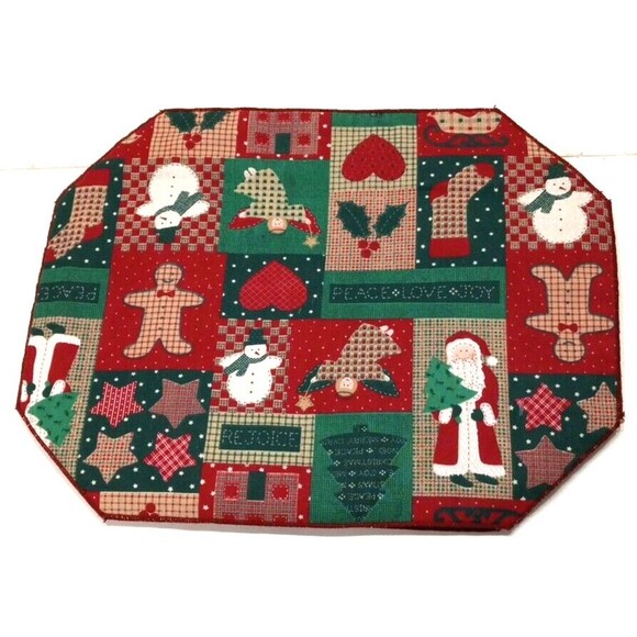 Holiday Placemats Set Of 4 Reversible Gingerbread Men Snowmen Father Christmas - Picture 2 of 8